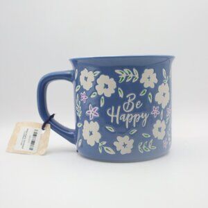 "Be Happy" Blue Floral Inspirational Mug